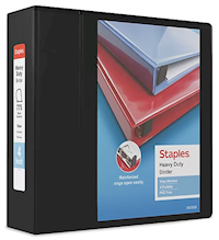 BINDERS, 3 RING, VIEW, STAPLES, HEAVY DUTY, D RING, BLACK, 4/CT MAIN
